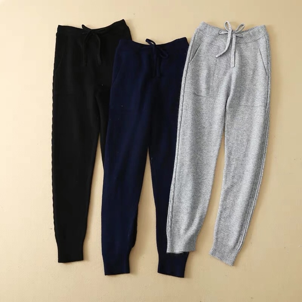 NEW Navy Blue Cashmere Wool Blend High Rise Drawstring Sweatpants